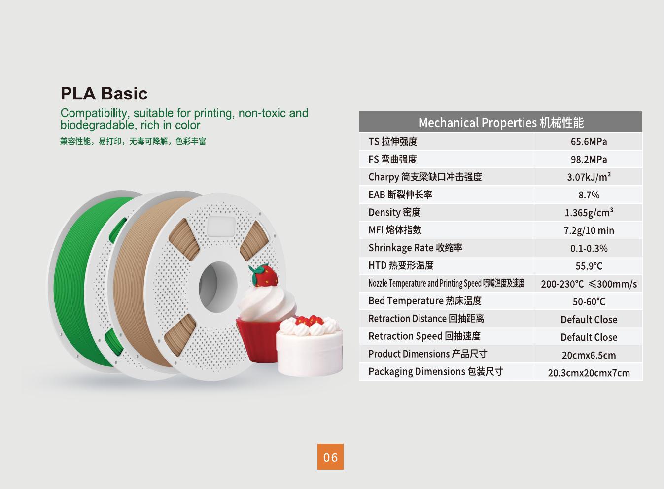 PLA Basic filament spools and sample prints
